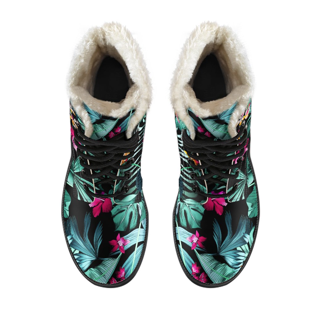Teal Tropical Leaf Hawaii Pattern Print Comfy Boots GearFrost