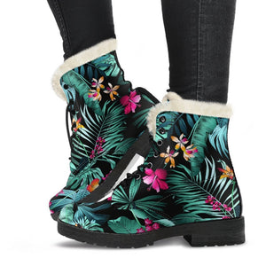 Teal Tropical Leaf Hawaii Pattern Print Comfy Boots GearFrost
