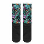 Teal Tropical Leaf Hawaii Pattern Print Crew Socks