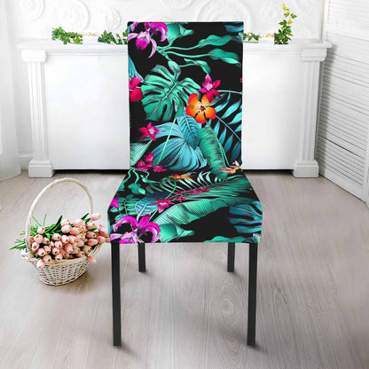 Teal Tropical Leaf Hawaii Pattern Print Dining Chair Slipcover