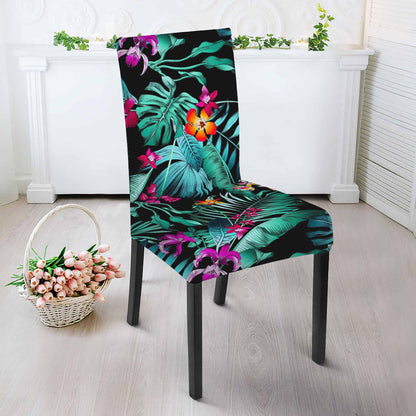 Teal Tropical Leaf Hawaii Pattern Print Dining Chair Slipcover