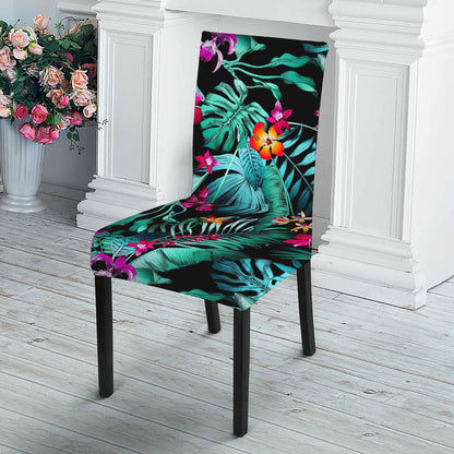 Teal Tropical Leaf Hawaii Pattern Print Dining Chair Slipcover