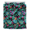 Teal Tropical Leaf Hawaii Pattern Print Duvet Cover Bedding Set