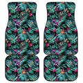 Teal Tropical Leaf Hawaii Pattern Print Front and Back Car Floor Mats