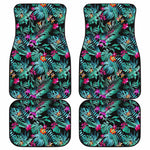 Teal Tropical Leaf Hawaii Pattern Print Front and Back Car Floor Mats