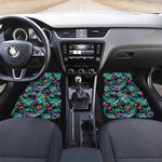 Teal Tropical Leaf Hawaii Pattern Print Front and Back Car Floor Mats