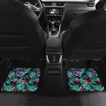 Teal Tropical Leaf Hawaii Pattern Print Front and Back Car Floor Mats