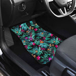 Teal Tropical Leaf Hawaii Pattern Print Front and Back Car Floor Mats