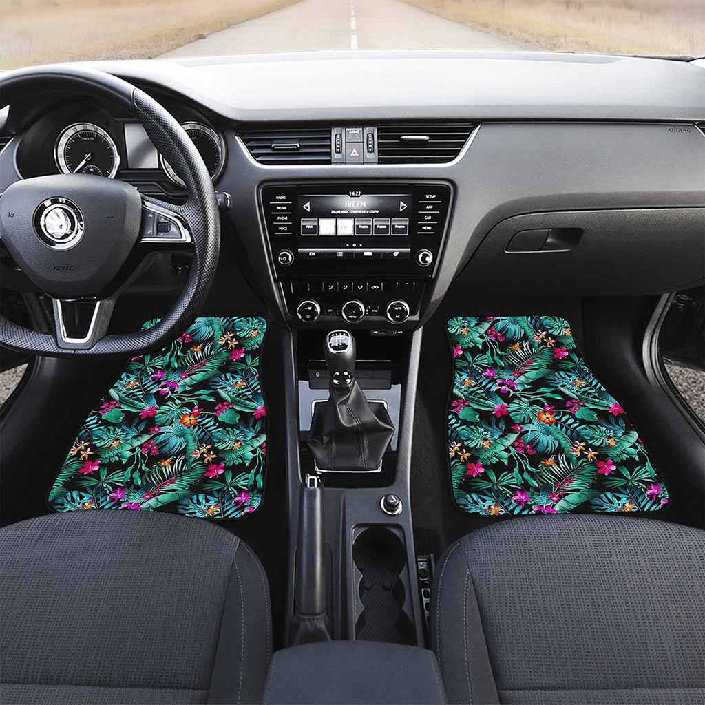 Teal Tropical Leaf Hawaii Pattern Print Front Car Floor Mats