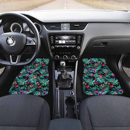Teal Tropical Leaf Hawaii Pattern Print Front Car Floor Mats