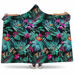 Teal Tropical Leaf Hawaii Pattern Print Hooded Blanket
