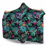 Teal Tropical Leaf Hawaii Pattern Print Hooded Blanket