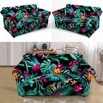 Teal Tropical Leaf Hawaii Pattern Print Loveseat Slipcover