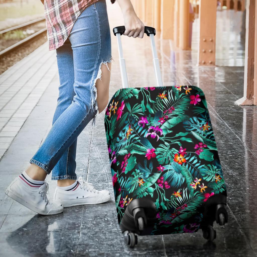Teal Tropical Leaf Hawaii Pattern Print Luggage Cover GearFrost