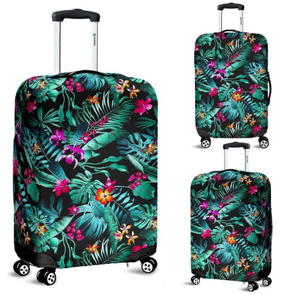 Teal Tropical Leaf Hawaii Pattern Print Luggage Cover GearFrost