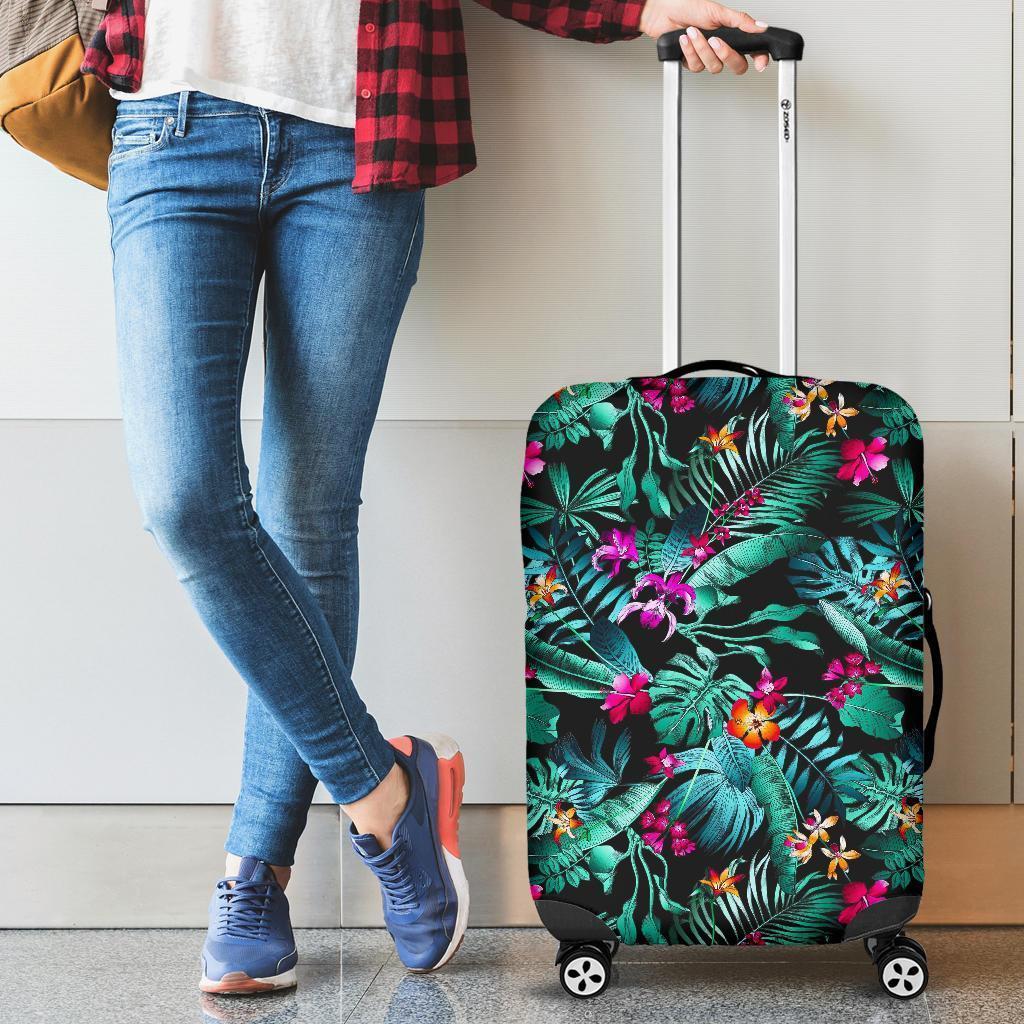 Teal Tropical Leaf Hawaii Pattern Print Luggage Cover GearFrost