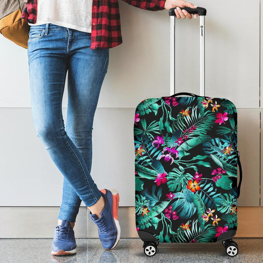 Teal Tropical Leaf Hawaii Pattern Print Luggage Cover GearFrost