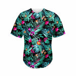 Teal Tropical Leaf Hawaii Pattern Print Men's Baseball Jersey