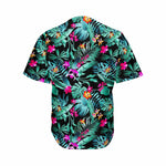 Teal Tropical Leaf Hawaii Pattern Print Men's Baseball Jersey