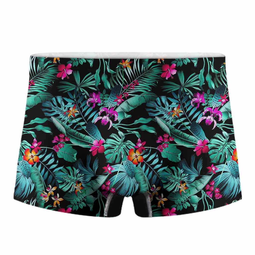 Teal Tropical Leaf Hawaii Pattern Print Men's Boxer Briefs