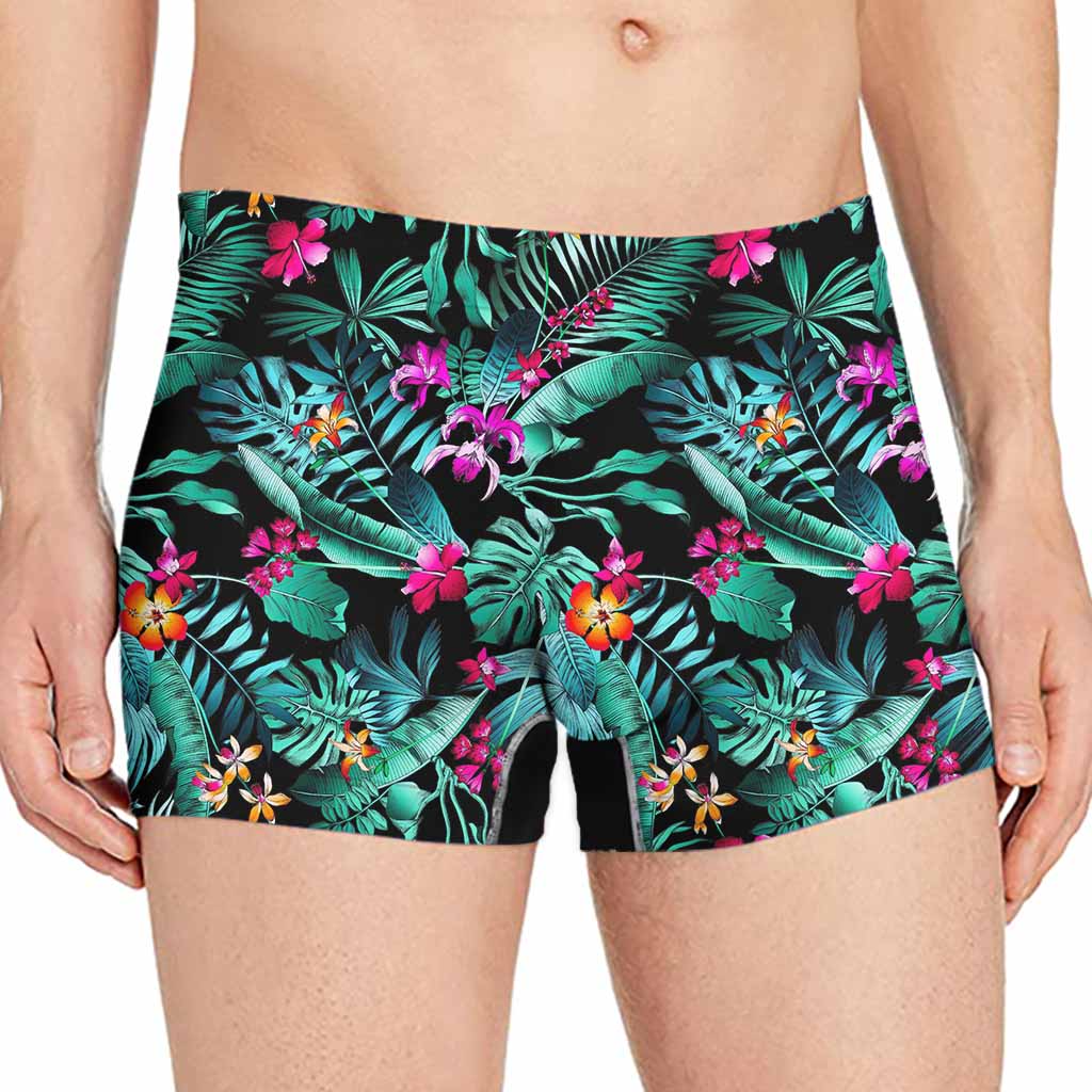 Teal Tropical Leaf Hawaii Pattern Print Men's Boxer Briefs