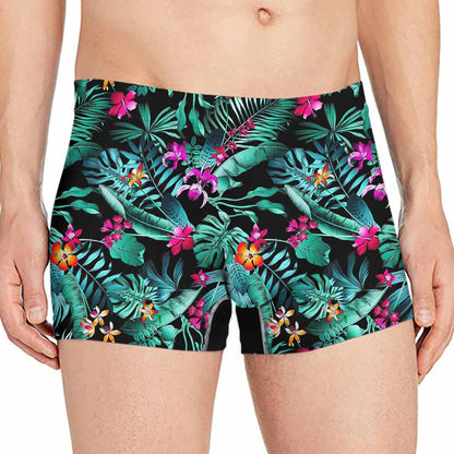 Teal Tropical Leaf Hawaii Pattern Print Men's Boxer Briefs