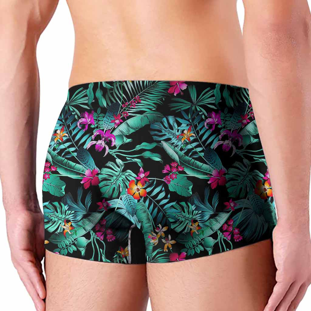 Teal Tropical Leaf Hawaii Pattern Print Men's Boxer Briefs