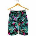 Teal Tropical Leaf Hawaii Pattern Print Men's Shorts