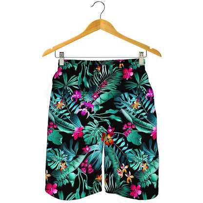 Teal Tropical Leaf Hawaii Pattern Print Men's Shorts