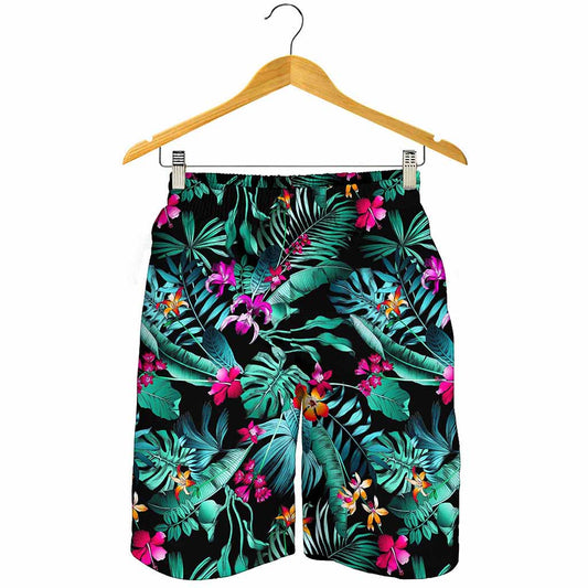 Teal Tropical Leaf Hawaii Pattern Print Men's Shorts