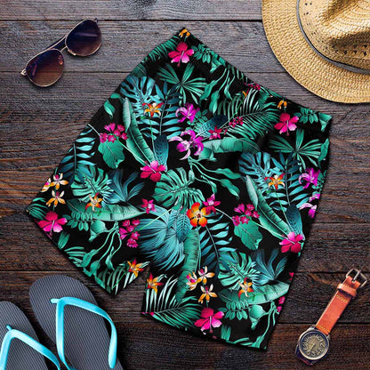 Teal Tropical Leaf Hawaii Pattern Print Men's Shorts