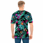 Teal Tropical Leaf Hawaii Pattern Print Men's T-Shirt