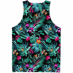 Teal Tropical Leaf Hawaii Pattern Print Men's Tank Top