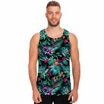 Teal Tropical Leaf Hawaii Pattern Print Men's Tank Top