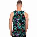 Teal Tropical Leaf Hawaii Pattern Print Men's Tank Top