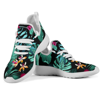 Teal Tropical Leaf Hawaii Pattern Print Mesh Knit Shoes GearFrost