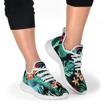 Teal Tropical Leaf Hawaii Pattern Print Mesh Knit Shoes GearFrost