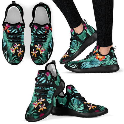 Teal Tropical Leaf Hawaii Pattern Print Mesh Knit Shoes GearFrost