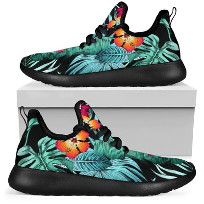 Teal Tropical Leaf Hawaii Pattern Print Mesh Knit Shoes GearFrost