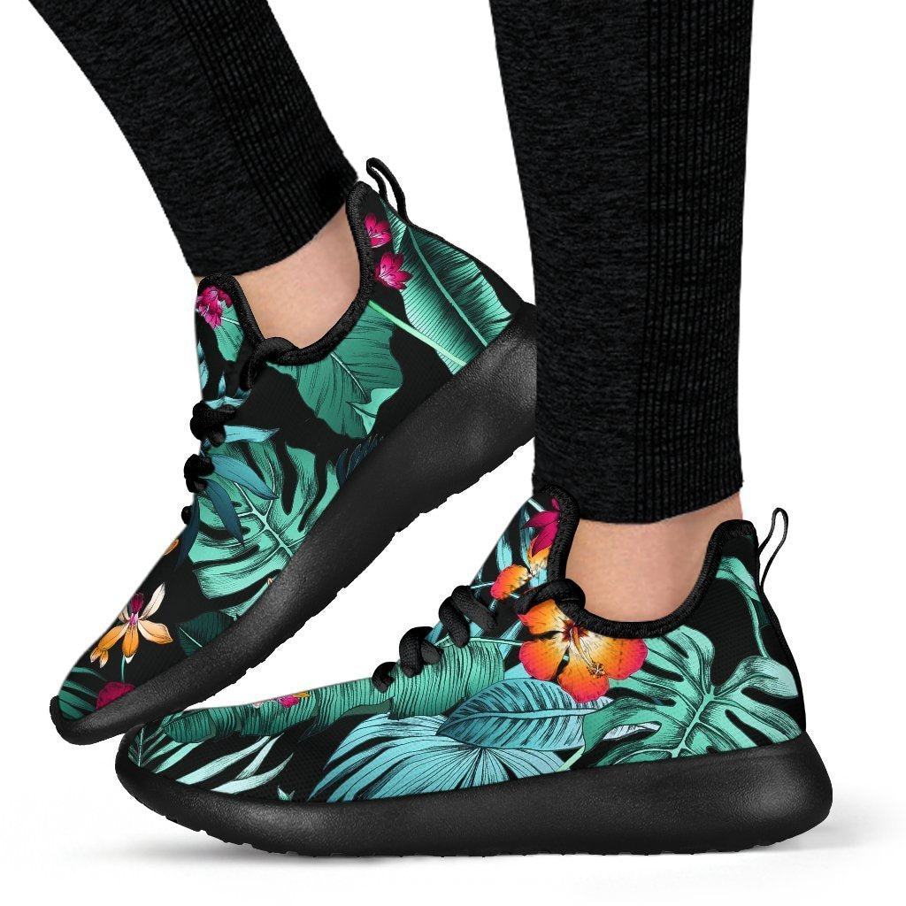 Teal Tropical Leaf Hawaii Pattern Print Mesh Knit Shoes GearFrost