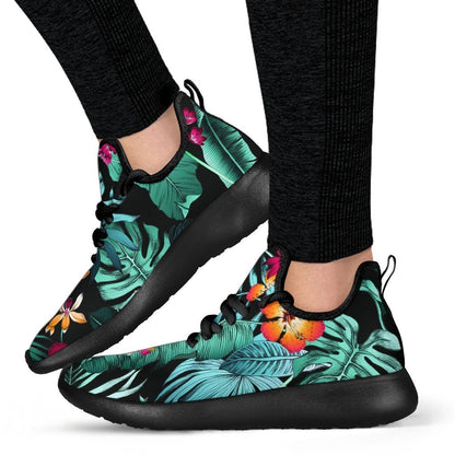 Teal Tropical Leaf Hawaii Pattern Print Mesh Knit Shoes GearFrost