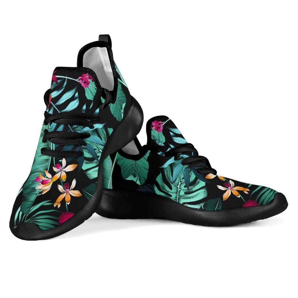 Teal Tropical Leaf Hawaii Pattern Print Mesh Knit Shoes GearFrost