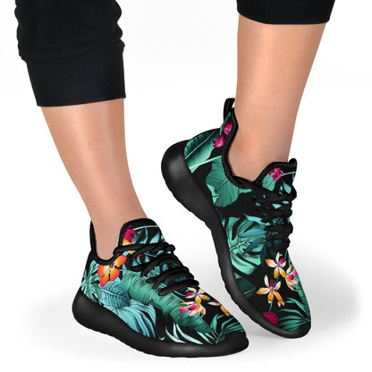 Teal Tropical Leaf Hawaii Pattern Print Mesh Knit Shoes GearFrost