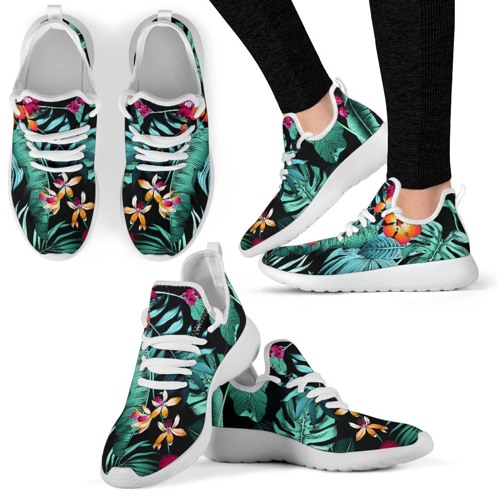 Teal Tropical Leaf Hawaii Pattern Print Mesh Knit Shoes GearFrost