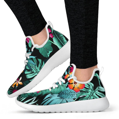Teal Tropical Leaf Hawaii Pattern Print Mesh Knit Shoes GearFrost