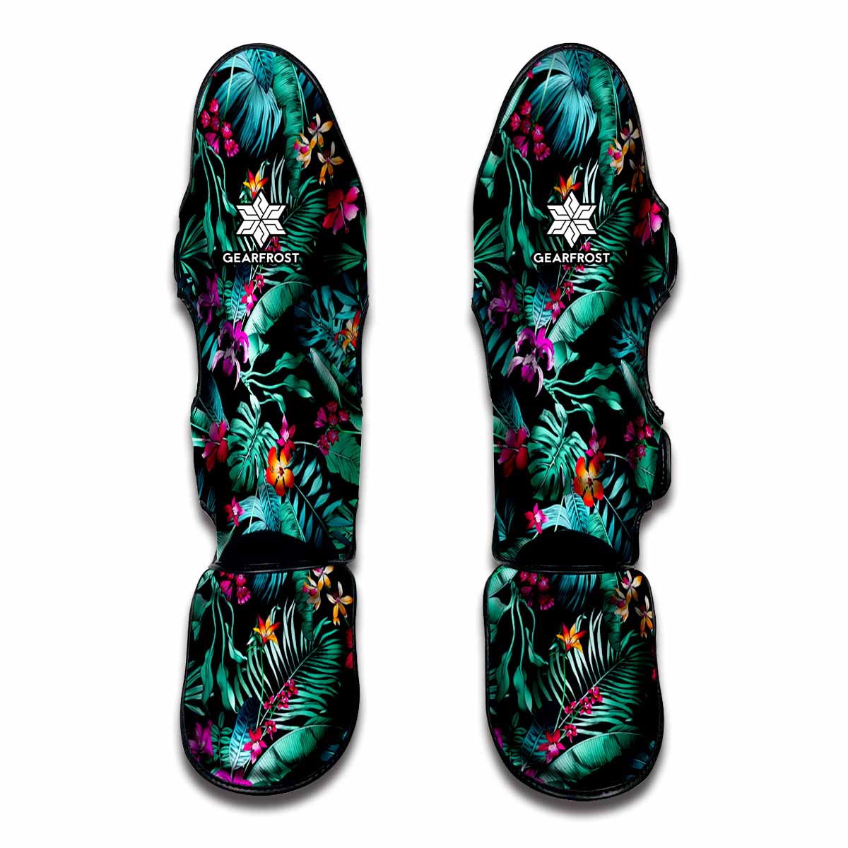Teal Tropical Leaf Hawaii Pattern Print Muay Thai Shin Guard
