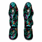 Teal Tropical Leaf Hawaii Pattern Print Muay Thai Shin Guard