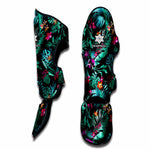 Teal Tropical Leaf Hawaii Pattern Print Muay Thai Shin Guard