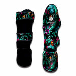 Teal Tropical Leaf Hawaii Pattern Print Muay Thai Shin Guard