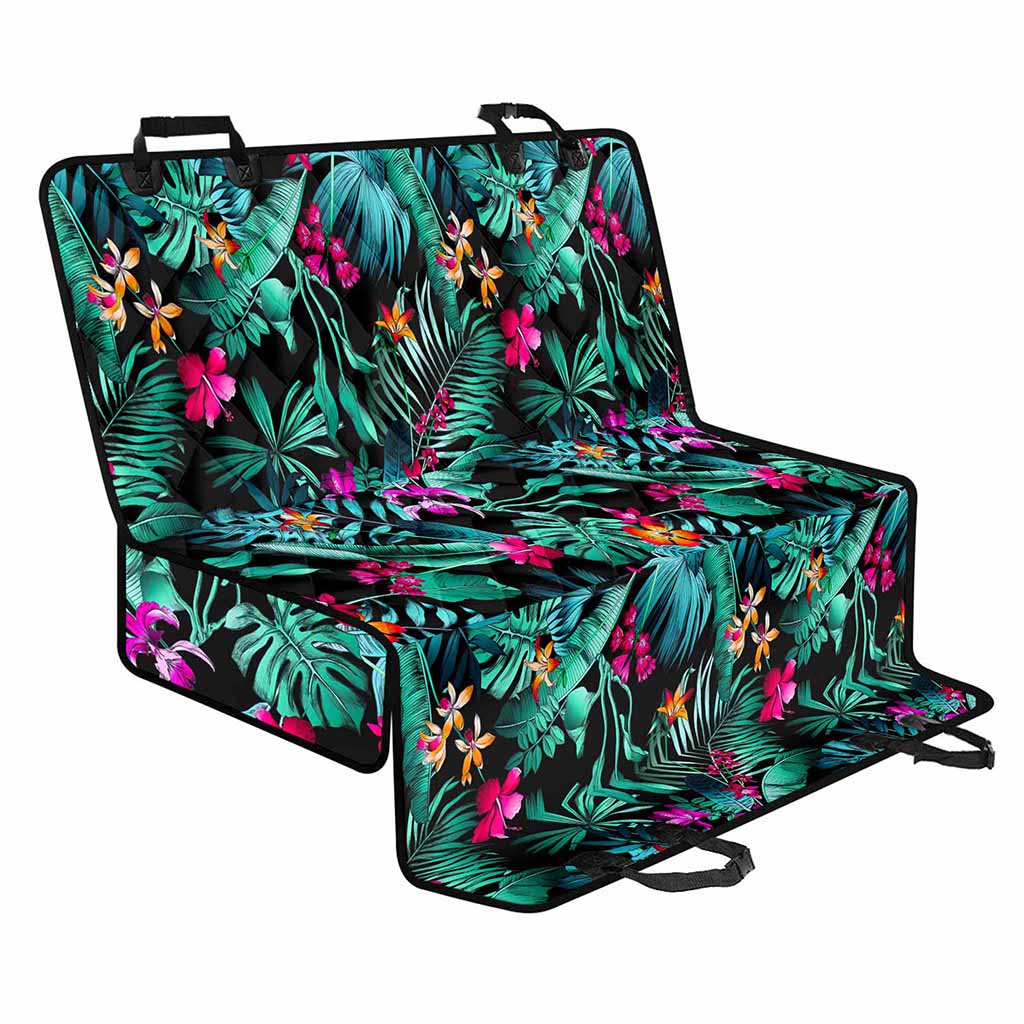 Teal Tropical Leaf Hawaii Pattern Print Pet Car Back Seat Cover